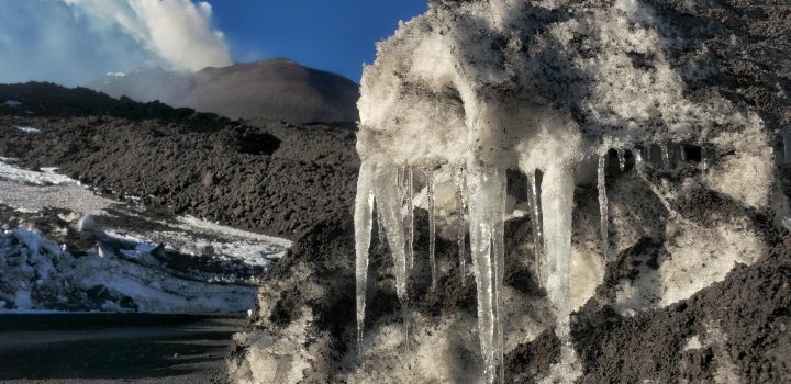 icicles and New South-east Summit Crater in Etna Park