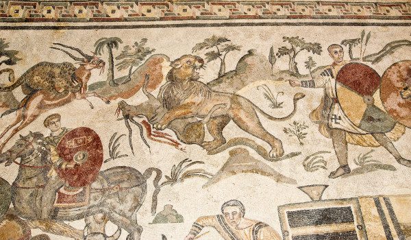 Mosaic fragment Roman Villa Romana del Casale, Sicily